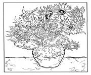 Printable adult vincent van gogh 12 tournesols dans un vase coloring pages
