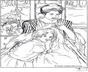 Printable adult cassat youg mother sewing coloring pages
