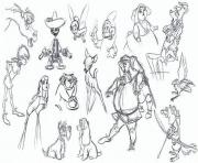 Printable adult disney sketches various characters 1 coloring pages