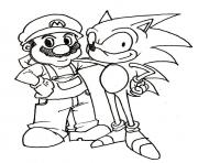 Printable mario and his friend sonic coloring pages