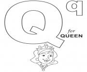 Printable q is for queen alphabet sd5d7 coloring pages