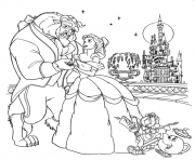 Printable beast in a beautiful night with belle disney princess e838 coloring pages
