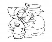 Printable coloring pages winter cute kid putting a pipe on snowmanaca6 coloring pages