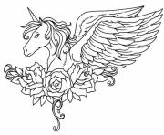 Printable ornate winged unicorn flowers coloring pages