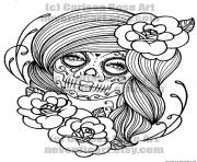 Printable sexy woman sugar skull flowers coloring pages