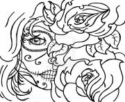 Printable sugar skull woamn flowers cool coloring pages