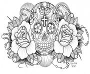 Printable sugar skull roses w cross coloring pages