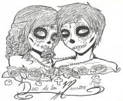 Printable skull sugar couples love coloring pages