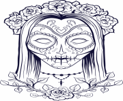 Printable sugar skull woman flowers old coloring pages