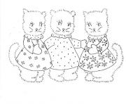 Printable three pregnant kittens animal coloring pages