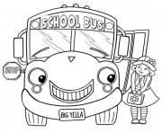 Printable little girl and school bus coloring pages