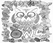 Printable adult halloween zentangle owl coloring pages