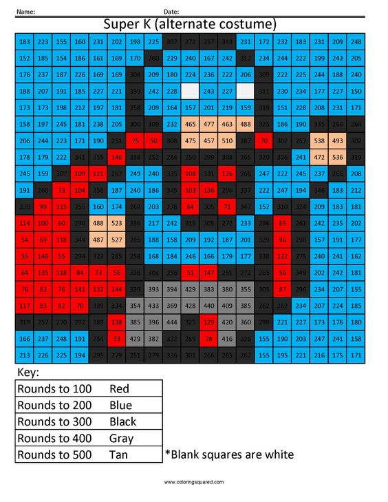 Printable Rounding worksheets Super K 2 free math pixel art coloring pages