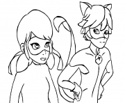 Printable Ladybug and Cat Noir are talking coloring pages