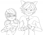 Printable Miraculous Ladybug and Cat Noir Very Happy coloring pages