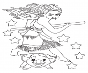 Printable Moana and pig ready coloring pages