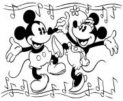 Printable minnie and mickey mouse are dancing disney coloring pages