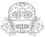 Printable sugar skull and roses 2 calavera coloring pages