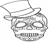 Printable sugar skull with top hat calavera coloring pages