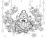 Printable zentangle christmas owl by Irina Yazeva coloring pages