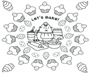 Printable pusheen lets bake coloring pages