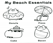 Printable pusheen my beach essentials coloring pages