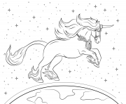Printable beautiful unicorn planet universe coloring pages