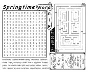 Printable springtime word find activity sheet coloring pages