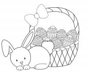 Printable cute rabbit easter eggs basket coloring pages