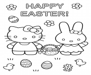 Printable hello kitty with easter bunny coloring pages