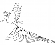 Printable bald eagle carrying american flag coloring pages