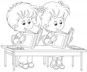 Printable back to school kids reading books coloring pages