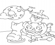 Printable cats and jack o lantern halloween coloring pages