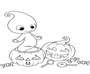Printable cute ghost from jack o lantern halloween coloring pages