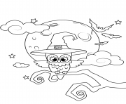 Printable owl in a witch hat halloween coloring pages