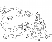 Printable cat and jack o lanterns halloween coloring pages