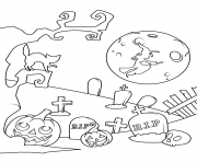 Printable cemetery with jack o lanterns halloween coloring pages