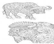 Printable adults with buffalo and bison antistress coloring pages