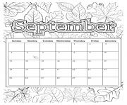 Printable september coloring calendar coloring pages