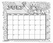 Printable july coloring calendar coloring pages