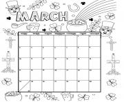 Printable march coloring calendar 2019 coloring pages