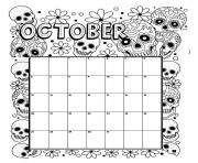 Printable october coloring calendar coloring pages