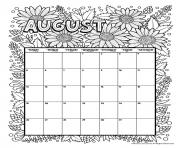 Printable august calendar coloring pages