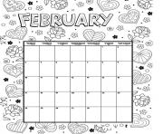 Printable february coloring calendar valentines coloring pages