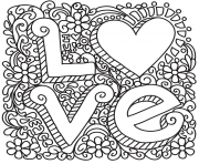 Printable love zentangle st valentines coloring pages