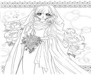 Printable glitter force wedding dress with flowers coloring pages