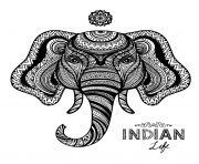 Printable elephant indian adult zentangle coloring pages