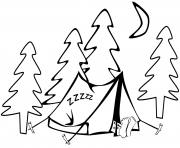 Printable sleeping in a tent camping coloring pages