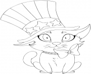 Printable a kitten wearing a hat and bow designed as the american flag coloring pages