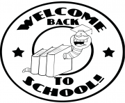Printable mascot bookworm with text back to school coloring pages